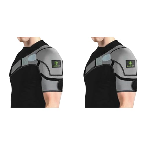 HANNEA® Shoulder Brace for Women and Men, Shoulder Compression Sleeve for Torn Rotator Cuff, AC Joint Pain Relief, Dislocated Shoulder, Adjustable Fits Left and Right Arm X2 2 PCS HANNEA® Shoulder Brace for Women and Men, Shoulder Compression Sleeve for Torn Rotator Cuff, AC Joint Pain Relief, Dislocated Shoulder, Adjustable Fits Left and Right Arm X2 2 PCS